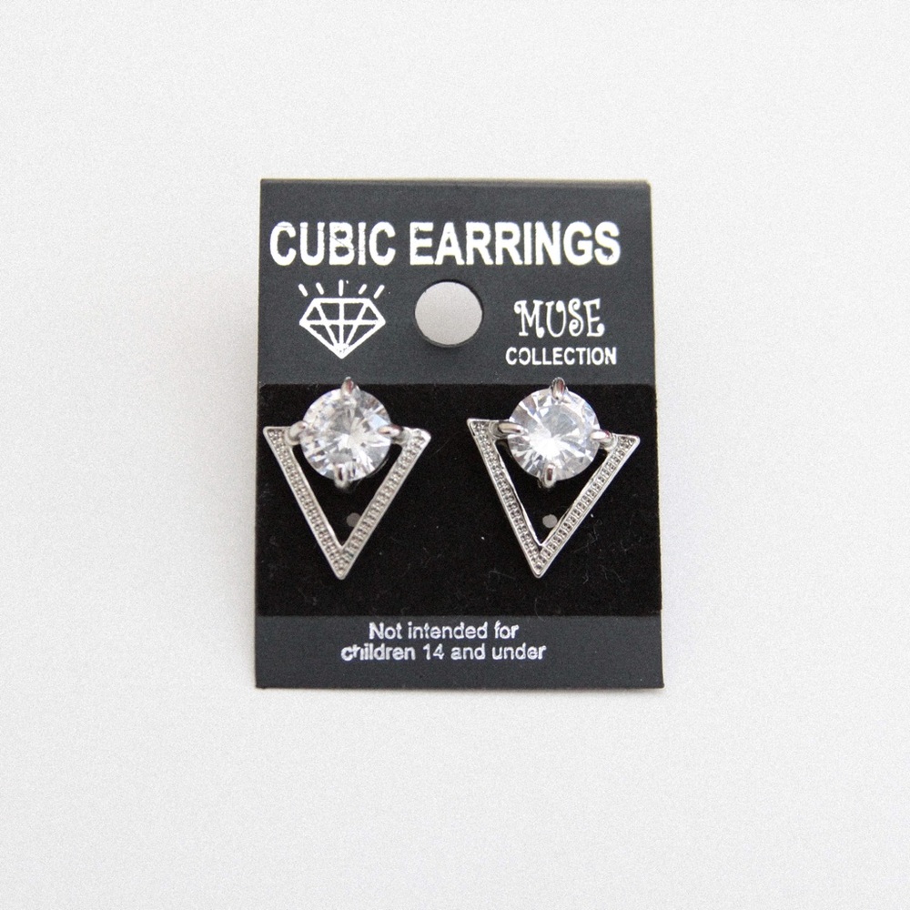 Muse Silver Rhinestone Triangle Earrings - Picture 2 of 4
